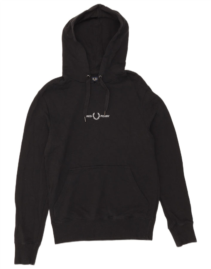 Fred Perry Herren-Kapuzenpullover mit Grafik, Größe S, schwarze Baumwolle