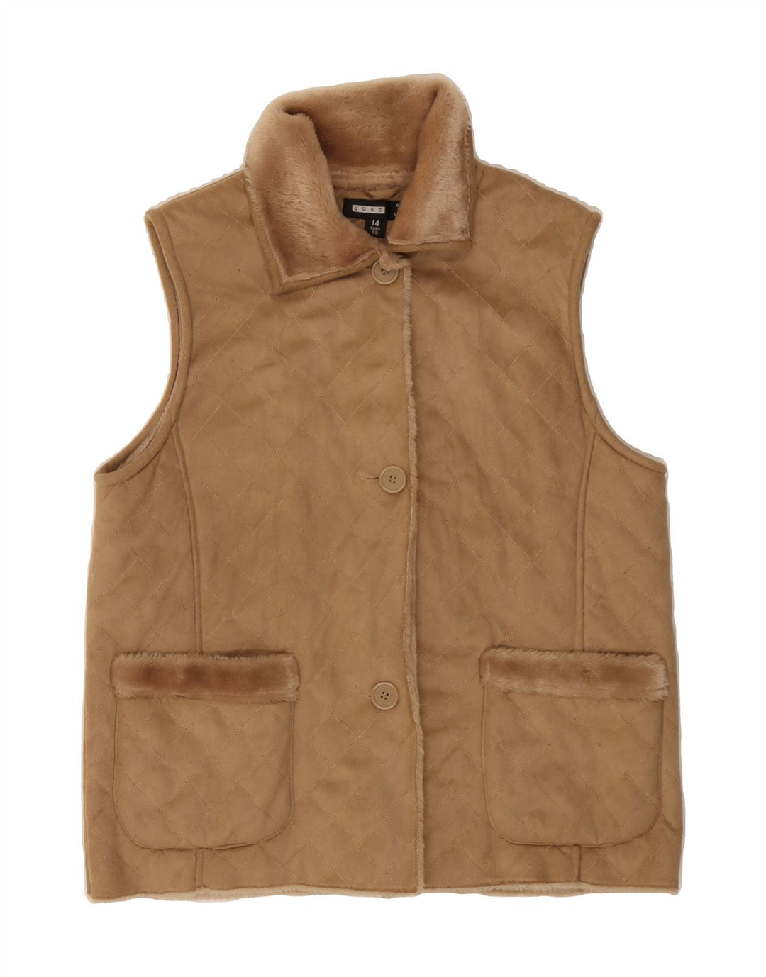 VINTAGE Womens Quilted Gilet UK 14 Large Beige Polyester Vintage Vintage and Second-Hand Vintage from Messina Hembry 