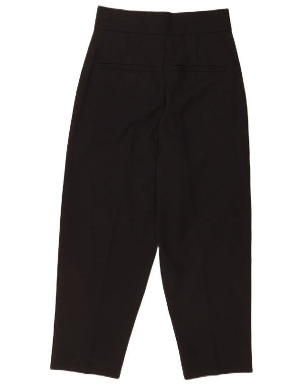 Vintage Damen High Waist Cropped Hose XS W25 L24 Schwarze Wolle