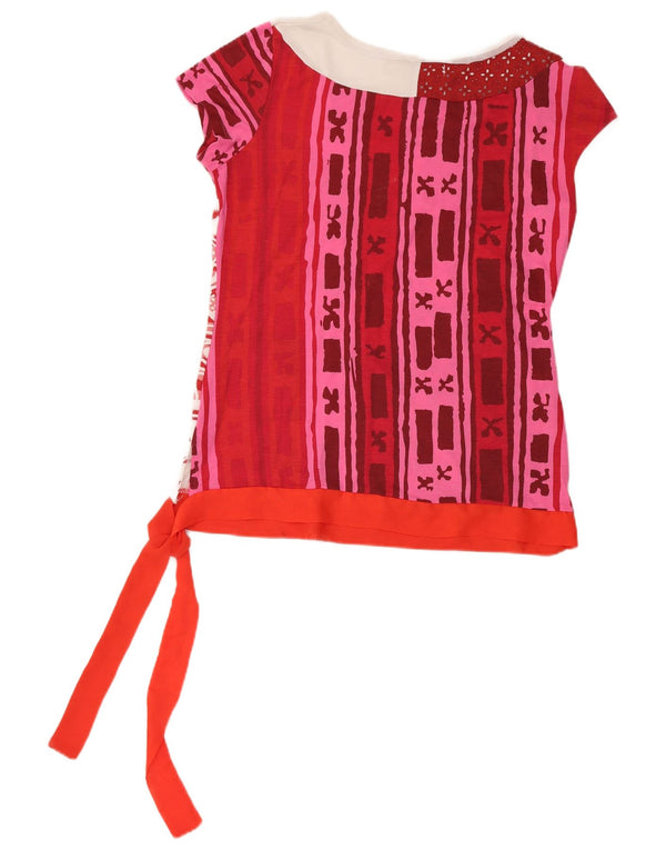 Desigual Damen Grafik T-Shirt Top UK 18 XL Rote Viskose
