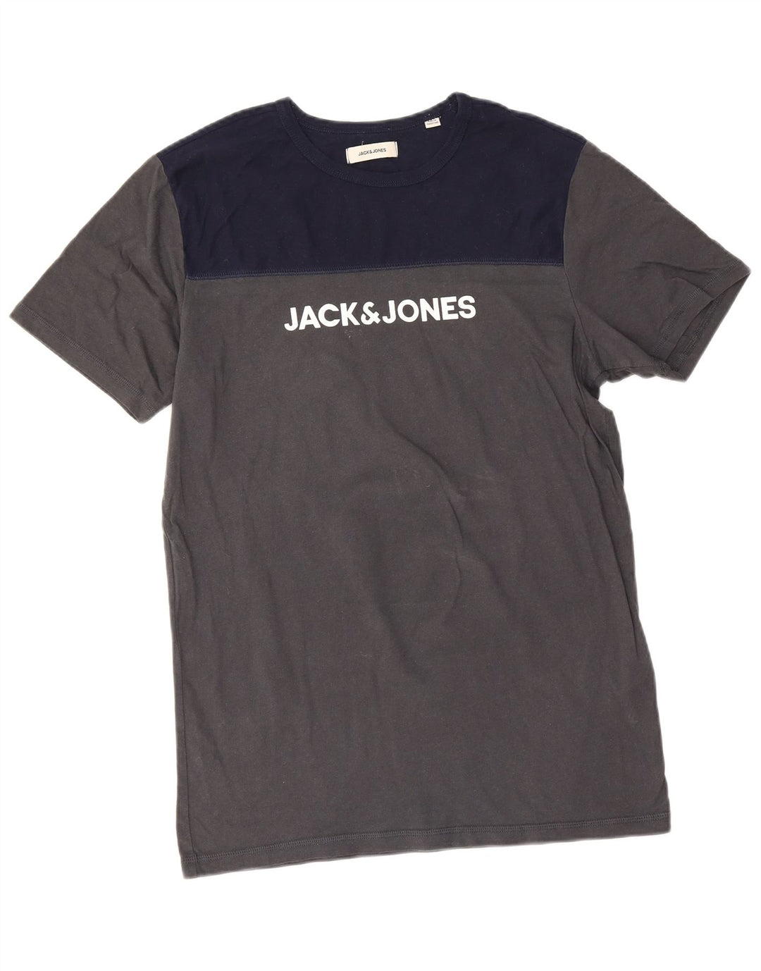 Jack & Jones Herren Grafik-T-Shirt-Oberteil aus mittelgrauer Colourblock-Baumwolle