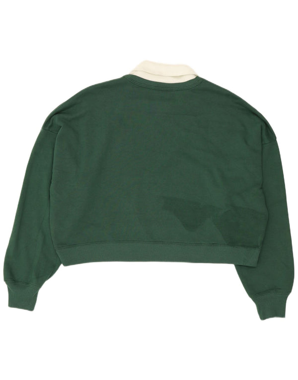 Hollister Damen Crop Oversized Sweatshirt Pullover UK 14 Mittelgrüne Baumwolle