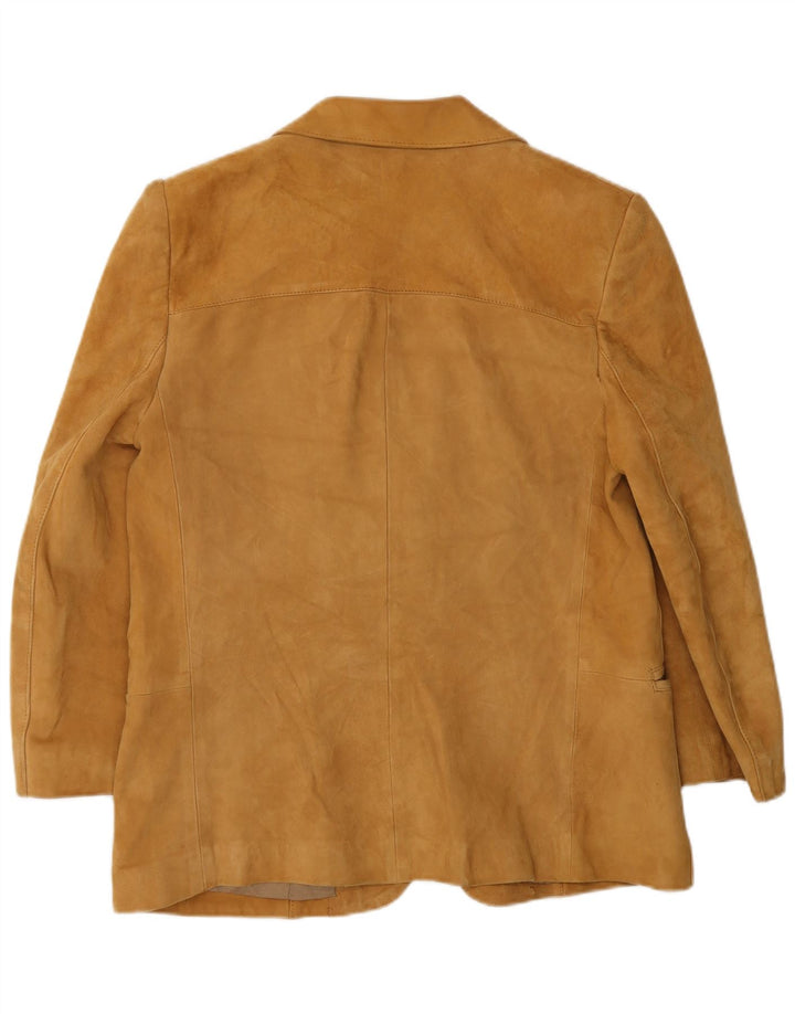 Monpel Damen 2-Knopf-Wildleder-Blazerjacke IT 48 XL Beige Leder