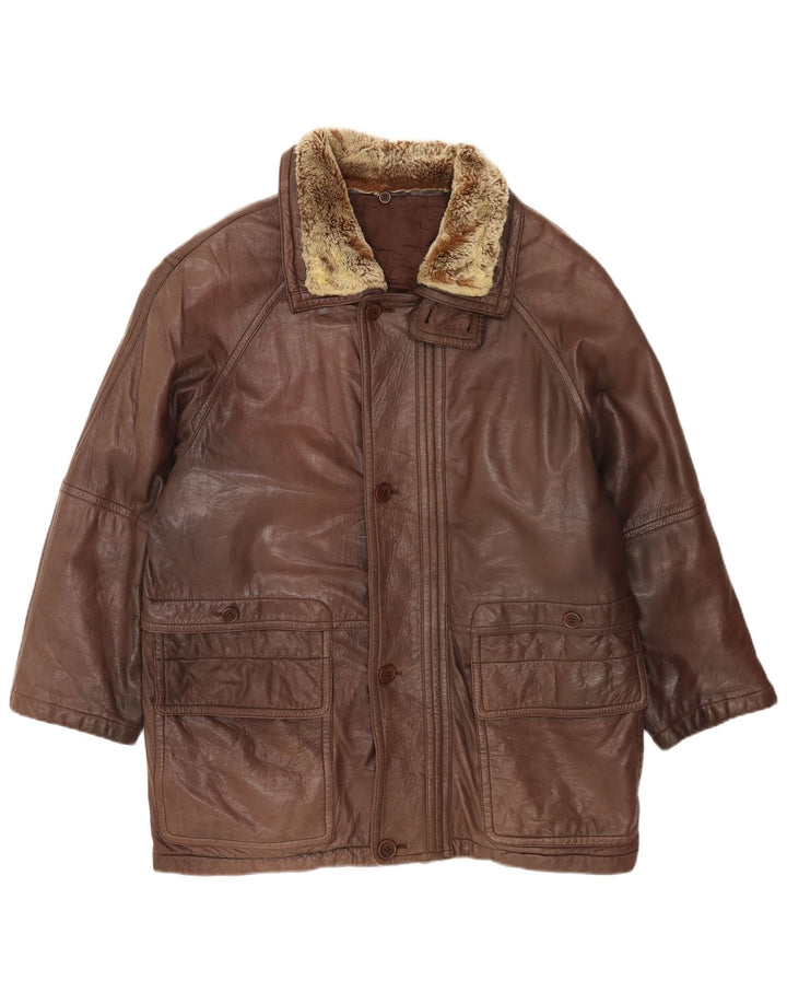 Vintage Herren Ledermantel EU 48 Mittelbraunes Leder