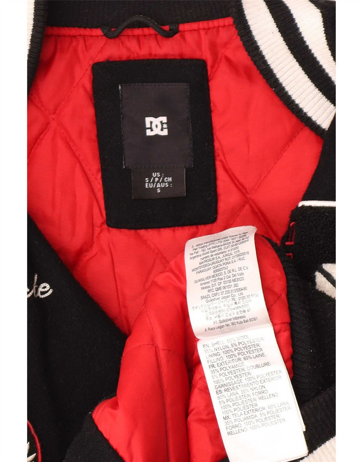 DC Mens Graphic Varsity Jacket UK 36 Small Schwarze Wolle