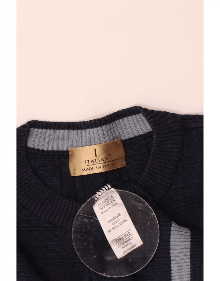 Marks & Spencer Herren-Pullover mit Rundhalsausschnitt, mittelmarineblaue Baumwolle