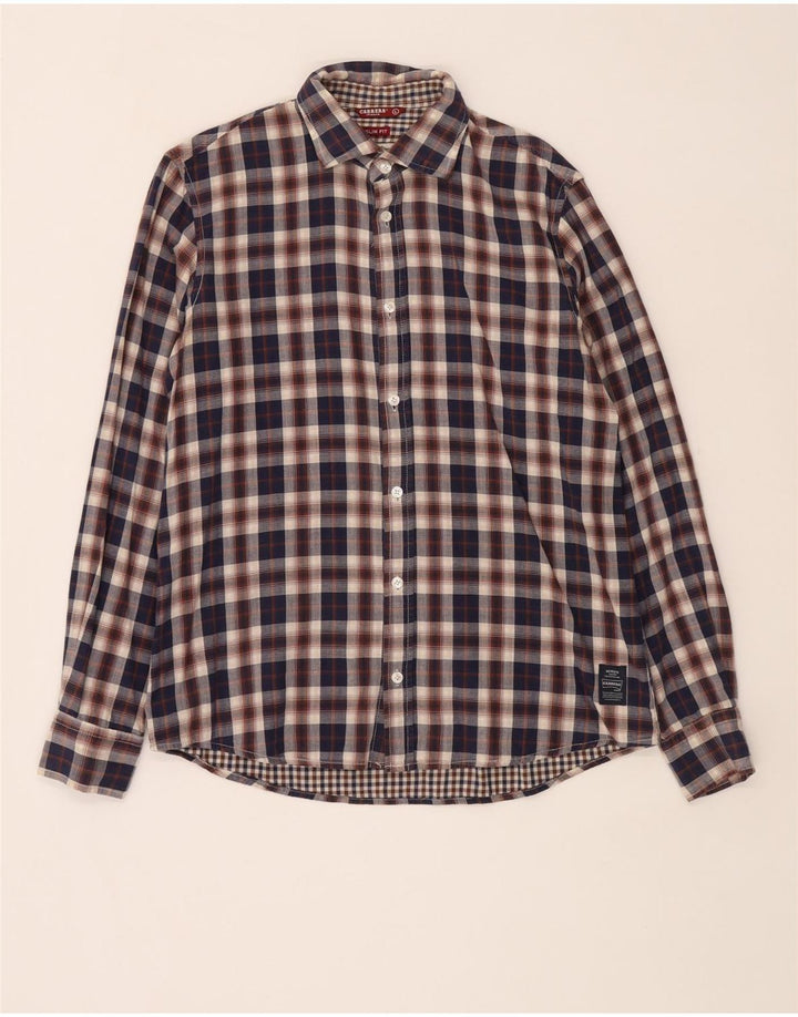 Carrera Herren-Slim-Fit-Hemd, groß, marineblau, kariert