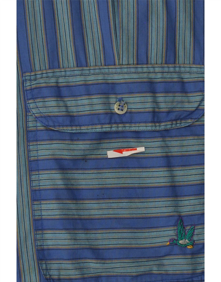 Vintage Herren Kurzarmhemd Große blau gestreifte Baumwolle