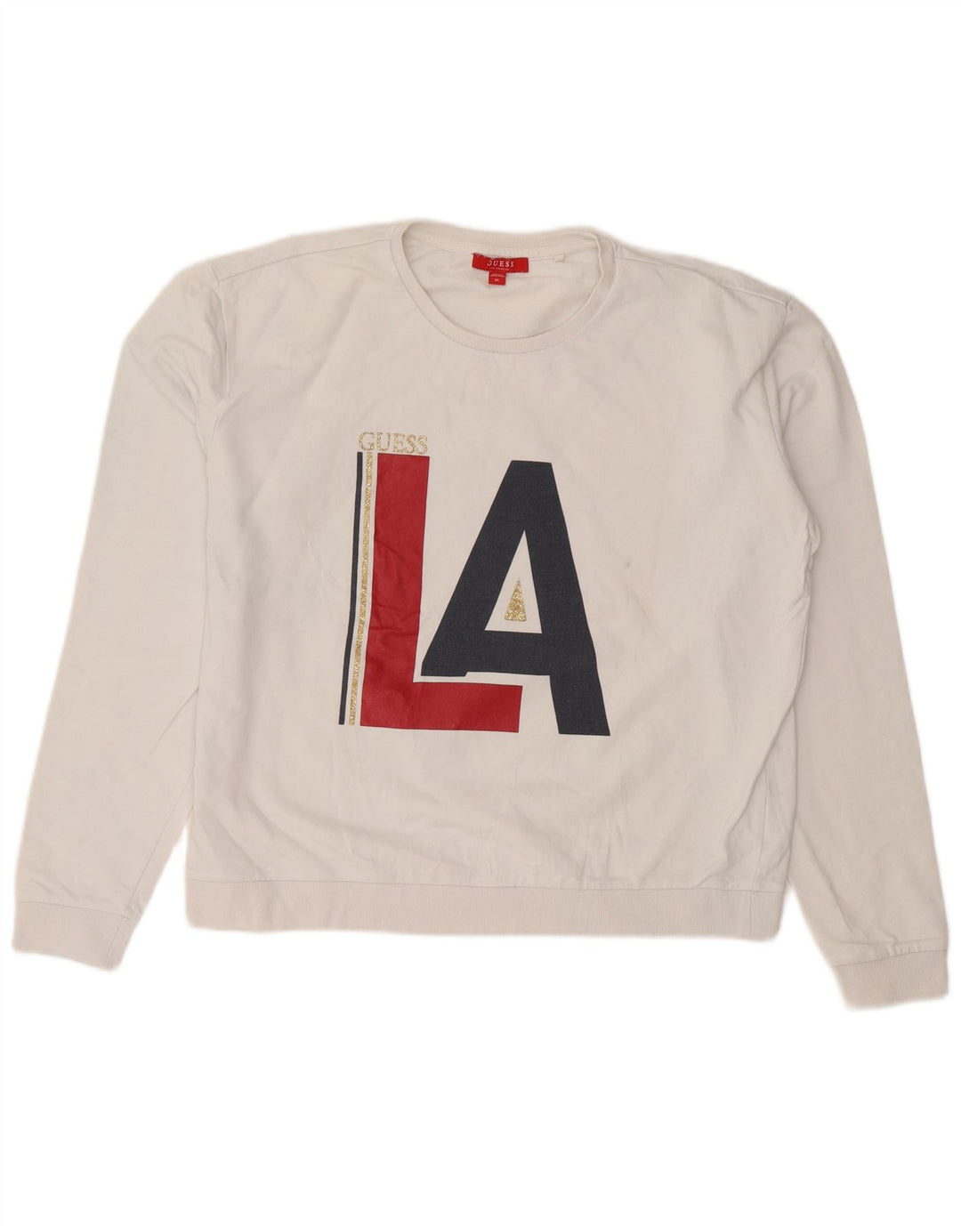 Guess Grafik-Sweatshirt für Damen, UK 16, Größe L, weiße Baumwolle