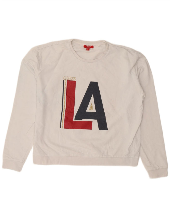 Guess Grafik-Sweatshirt für Damen, UK 16, Größe L, weiße Baumwolle