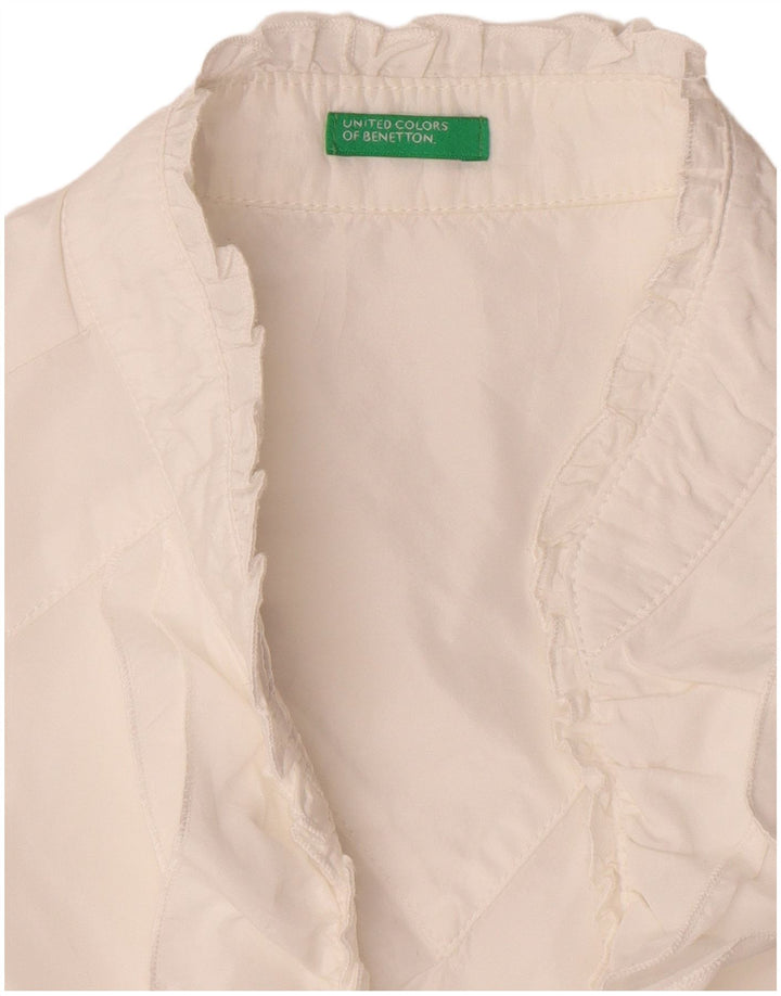 Benetton Damen-Hemdbluse mit Rüschen vorne, ärmellos, Gr. 14, Mittelweiß