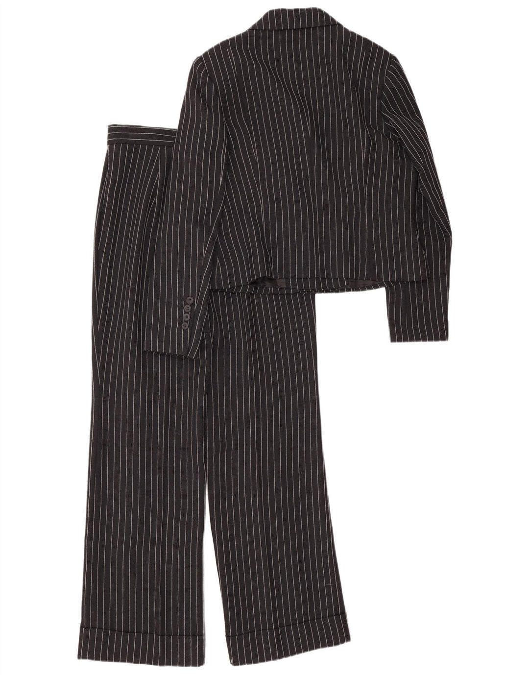 Vintage Damen 2-teiliger Anzug UK 12 Medium W28 L30 Schwarz gestreift