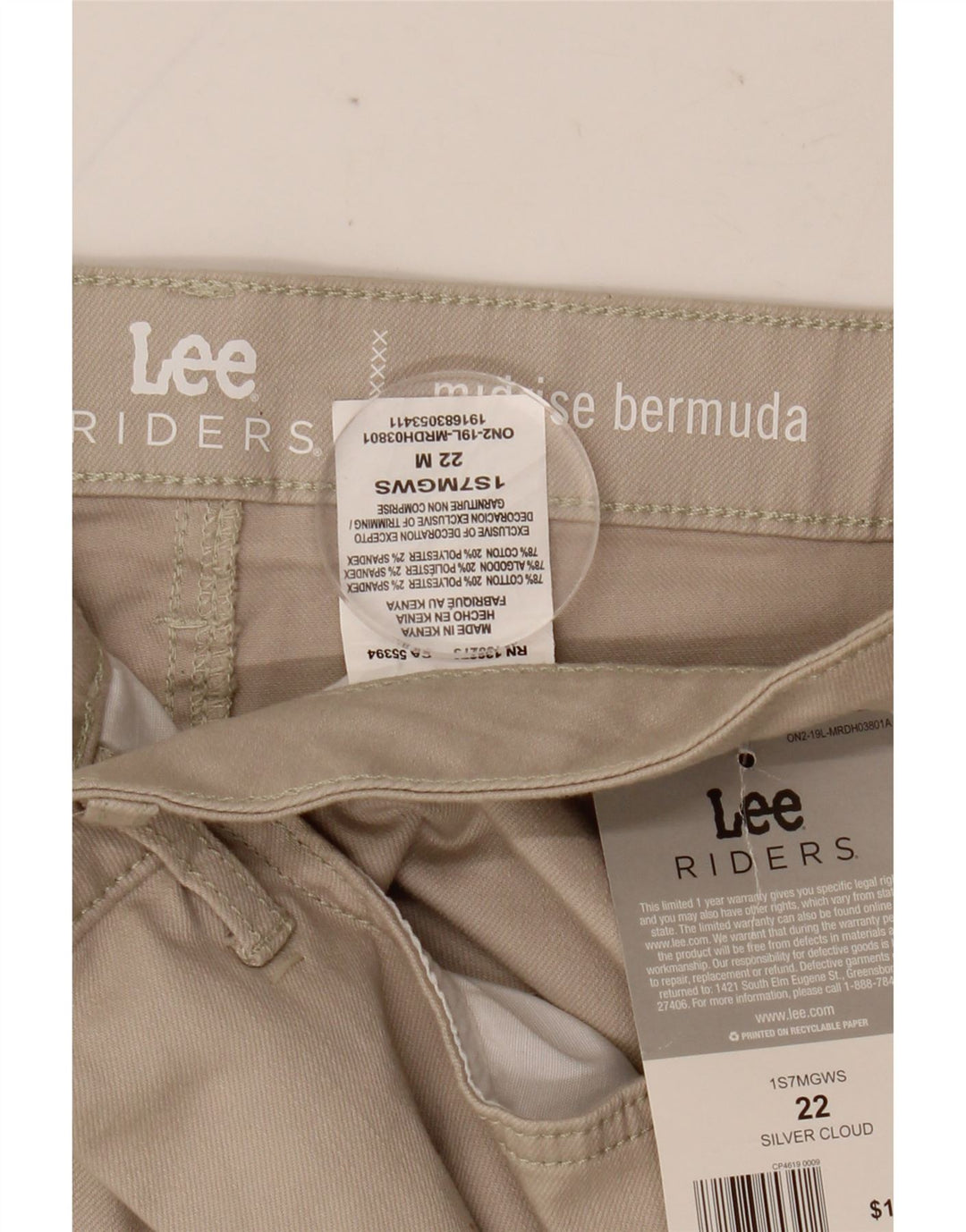 LEE Damen Riders Mid Rise Bermuda Shorts US 22 3XL W44 Beige Baumwolle