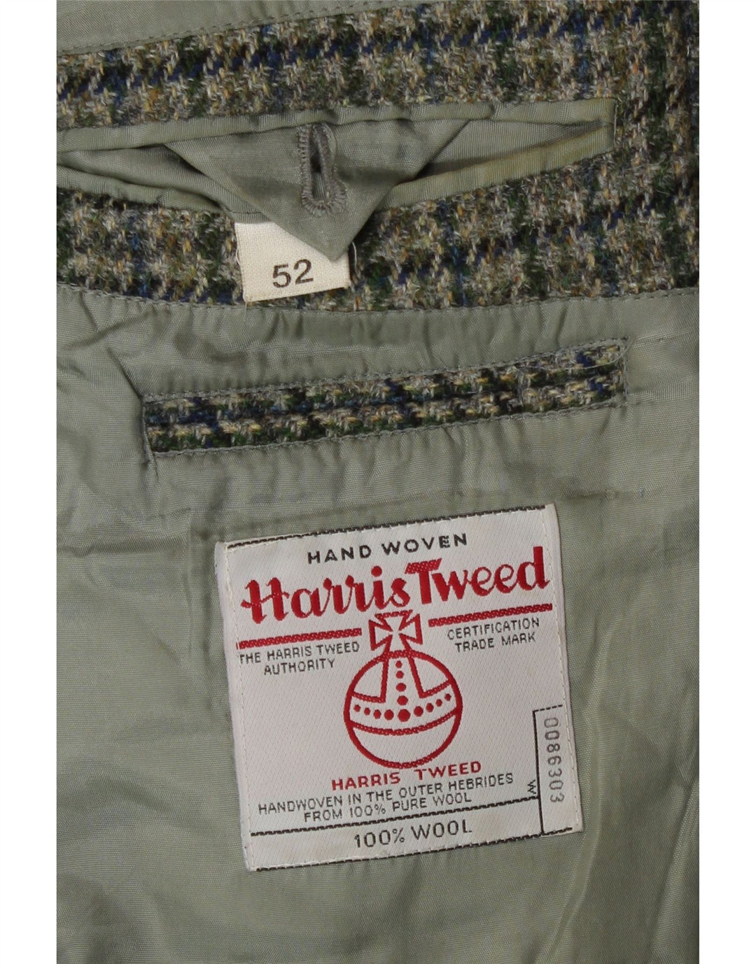 Harris Tweed Herren-Blazer mit 2 Knöpfen, Größe 52, XL, grüne Wolle mit Hahnentrittmuster