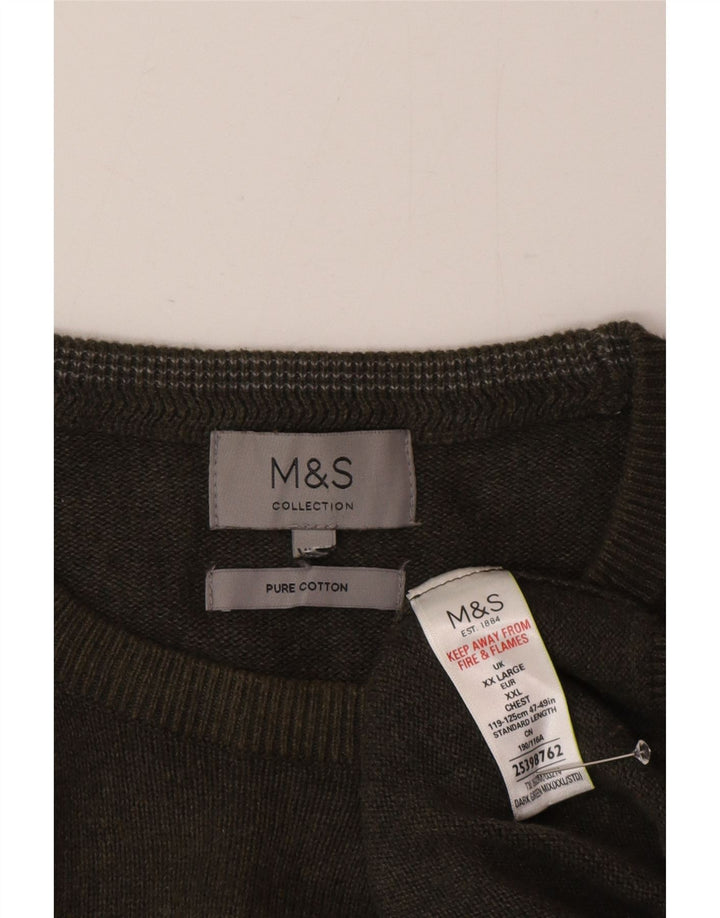 Marks & Spencer Herren-Pullover mit Rundhalsausschnitt, 2XL, grüne Baumwolle