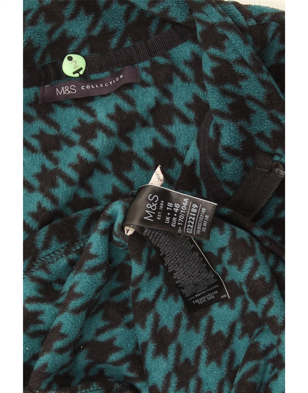 Marks & Spencer Damen Fleecejacke UK 18 XL Türkis Hahnentrittmuster