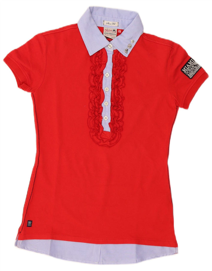 Zu Elements Rugby-Poloshirt mit Grafik für Damen, UK 12, Mittelrot, Farbblock