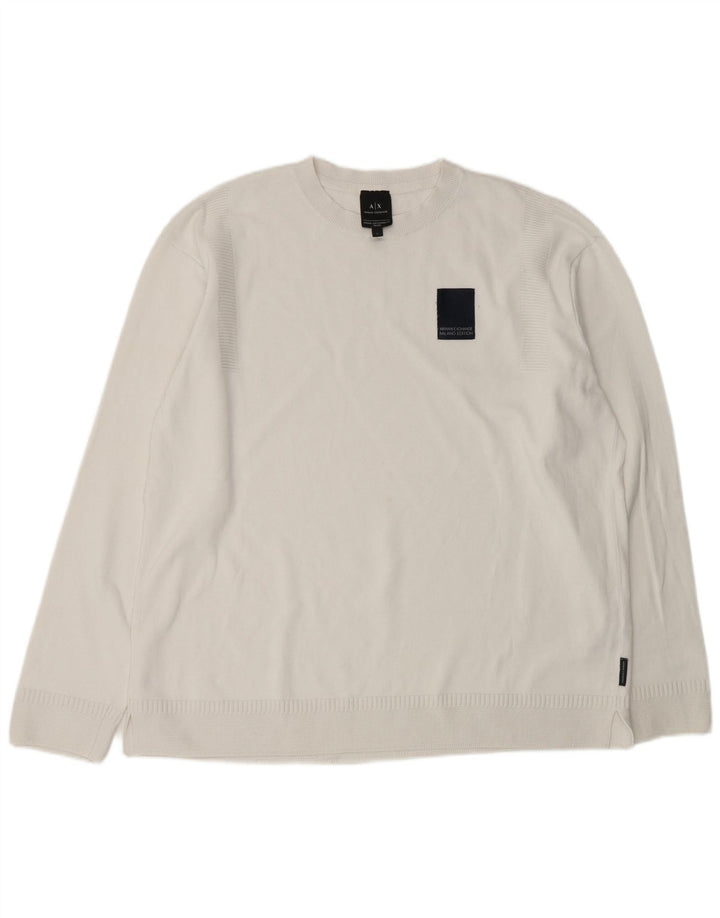 ARMANI EXCHANGE Herren-Pullover mit Rundhalsausschnitt, Größe L, weiße Baumwolle