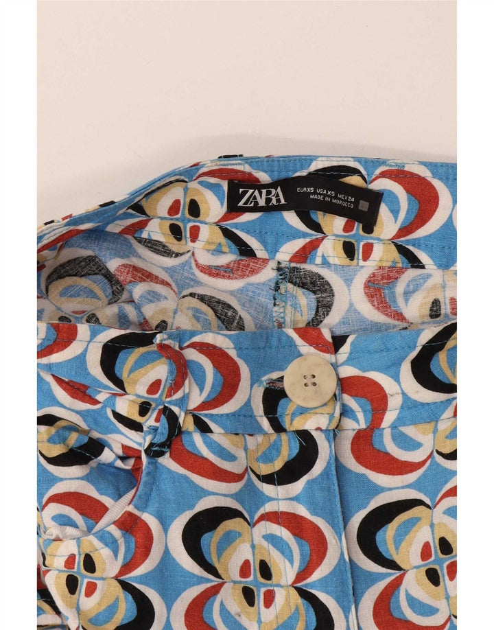 Zara Damen-Freizeithose mit abstraktem Muster, XS, W24, L28, mehrfarbig