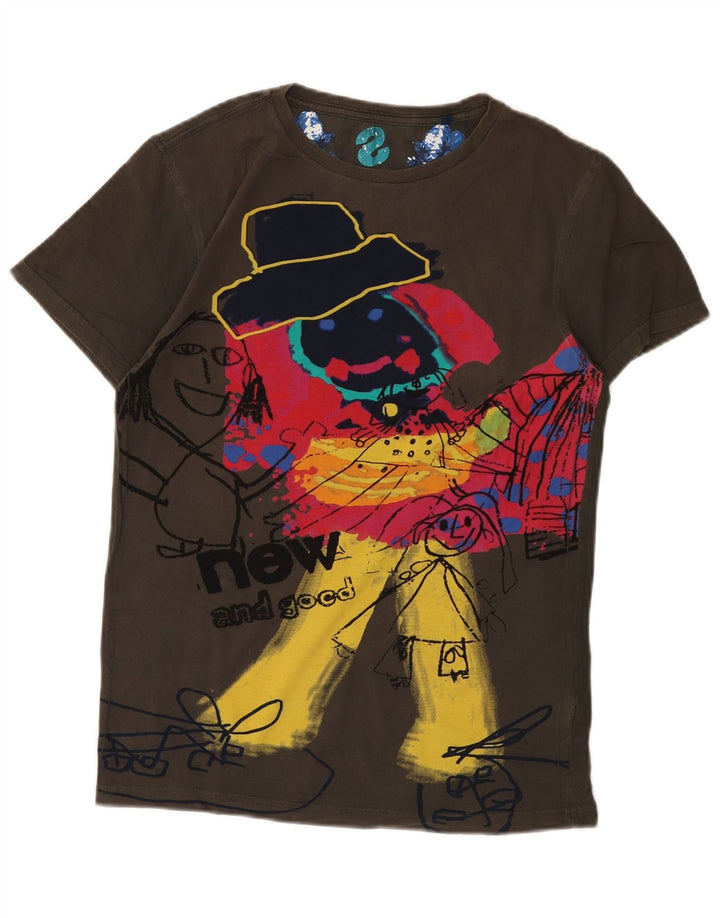Desigual Herren Grafik-T-Shirt-Oberteil aus mittelbrauner Baumwolle