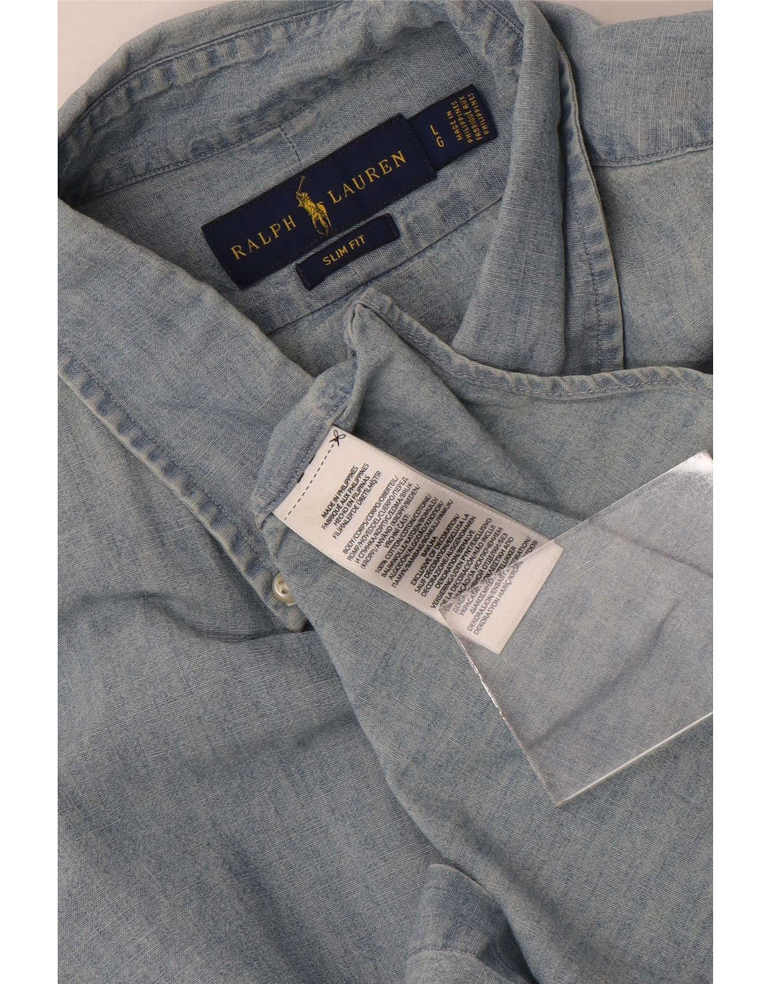 Ralph Lauren Herren Slim-Fit-Hemd, groß, aus blauer Baumwolle