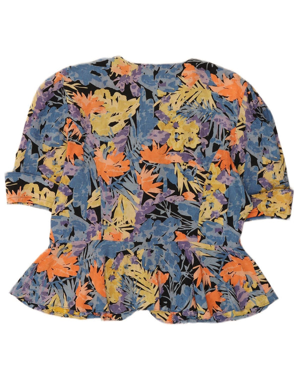 Vintage Damen 1/2-Ärmel-Hemdbluse UK 16 Großes mehrfarbiges Blumenmuster