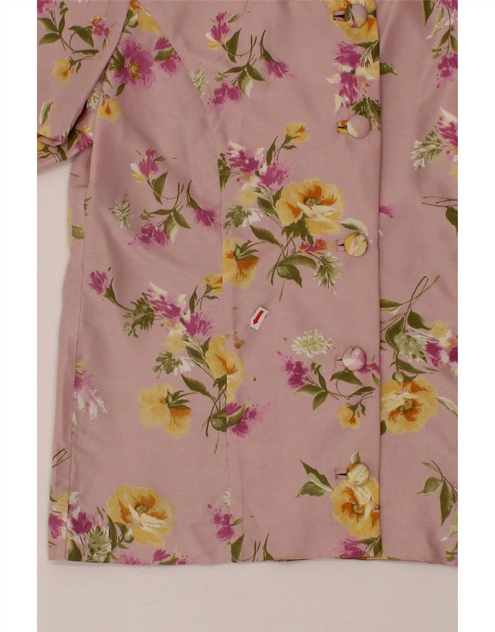 VINTAGE Womens Short Sleeve 5 Button Blazer Jacket IT 46 Large Pink Floral Vintage Vintage and Second-Hand Vintage from Messina Hembry 