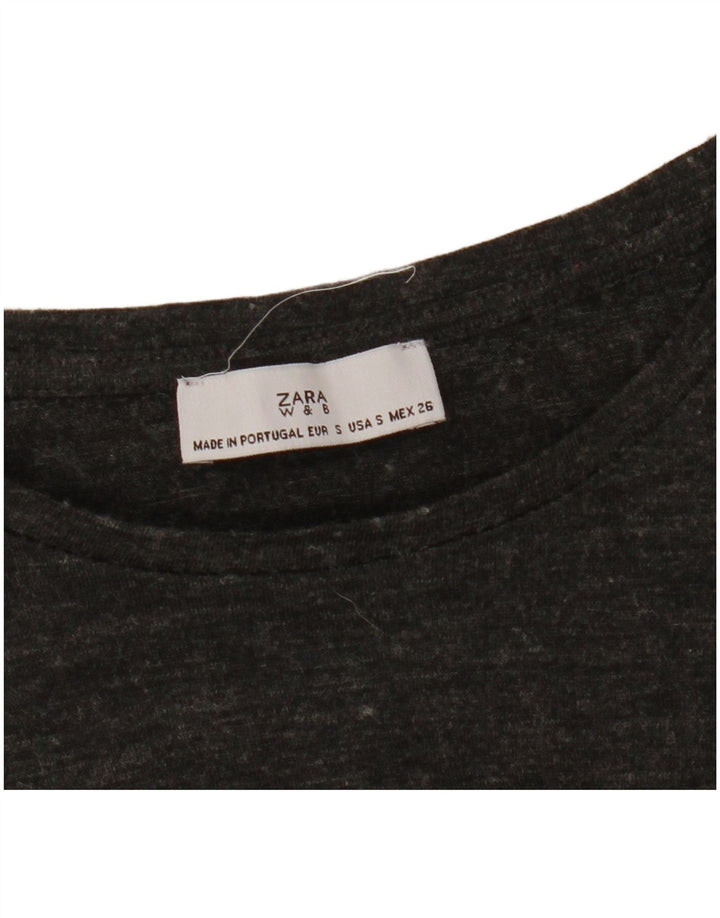 Zara Damen-Oversize-Grafik-Oberteil, langärmlig, Gr. 10, klein, Grau