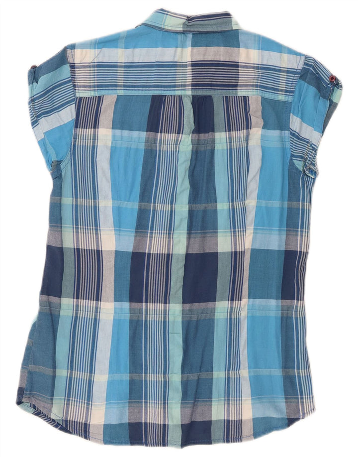 Lee Damen Kurzarmhemd UK 12 Mittelblau karierte Baumwolle