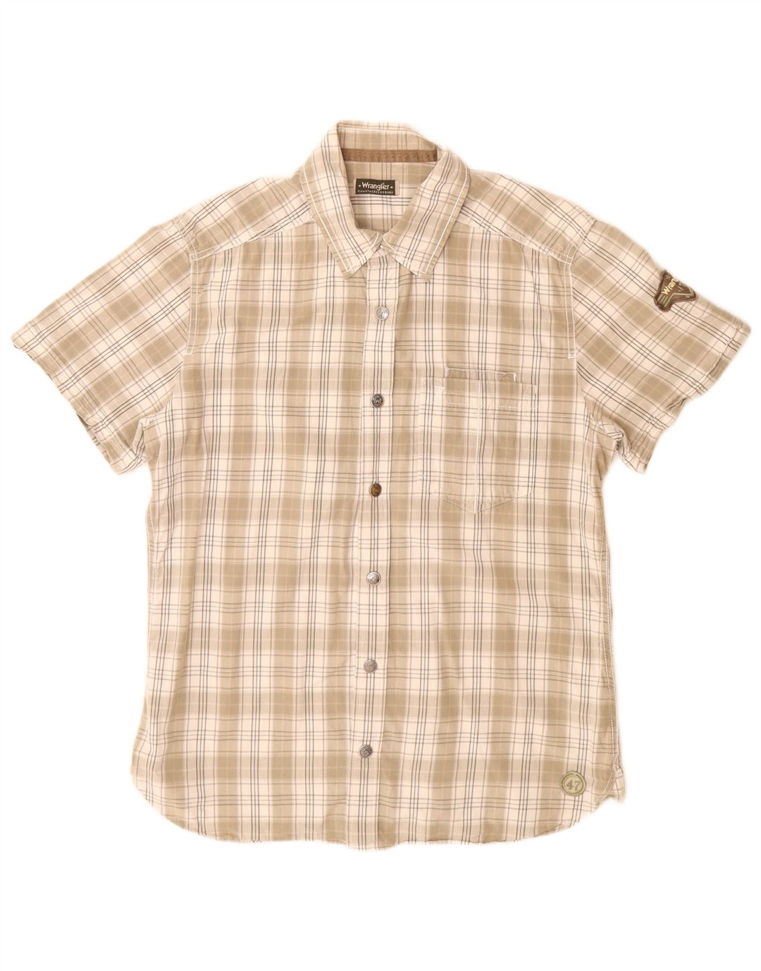 Wrangler Herren-Kurzarmhemd, groß, beige, kariert, Baumwolle