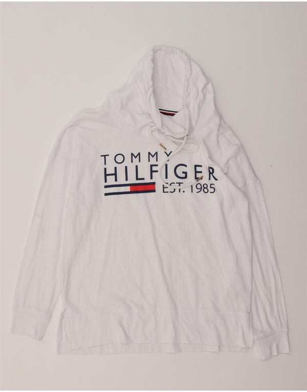 TOMMY HILFIGER Damen Übergroßes Grafik-Top Langarm UK 10 Small Weiß
