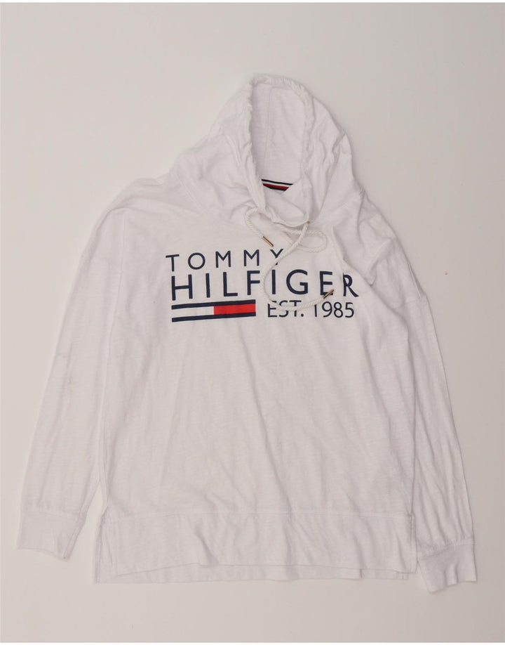 TOMMY HILFIGER Damen Übergroßes Grafik-Top Langarm UK 10 Small Weiß