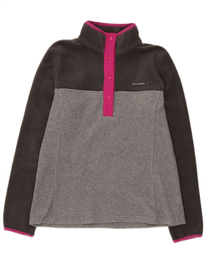 COLUMBIA Damen-Fleecepullover mit Knopfkragen, UK 14, Mittelgrau, Farbblock