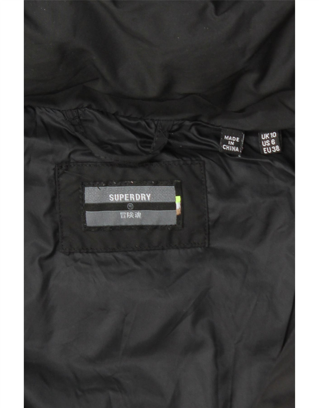 SUPERDRY Wattierter Damenmantel mit Kapuze, UK 10, Größe S, Schwarz, Polyester