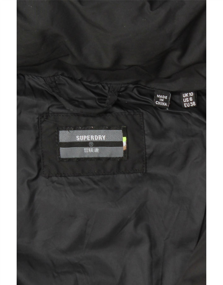 SUPERDRY Wattierter Damenmantel mit Kapuze, UK 10, Größe S, Schwarz, Polyester