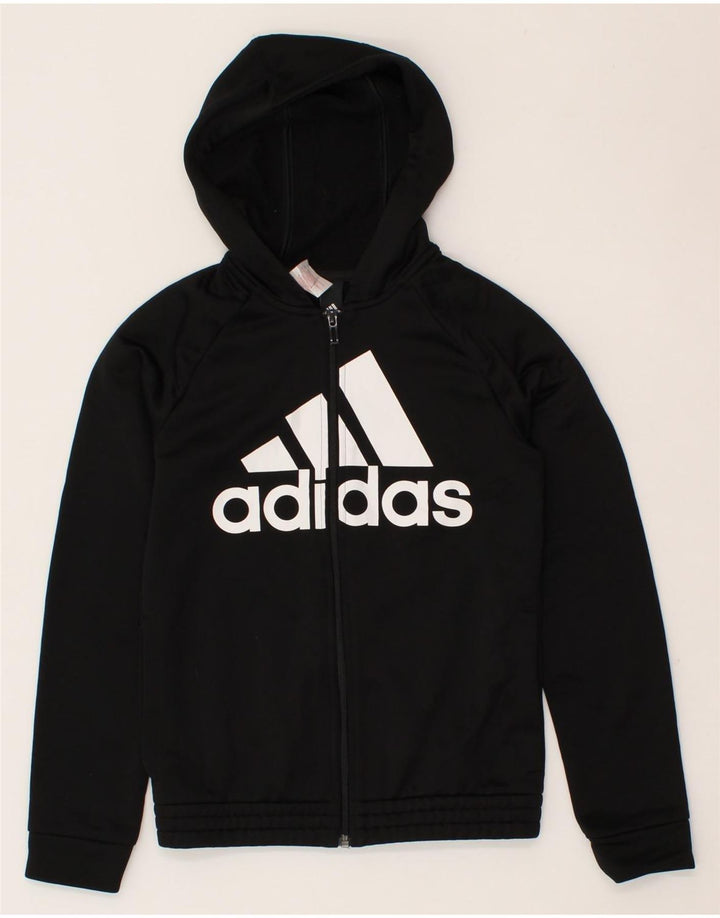 ADIDAS Boys Graphic Zip Hoodie Sweater 11-12 Years Black Polyester Vintage Adidas and Second-Hand Adidas from Messina Hembry 