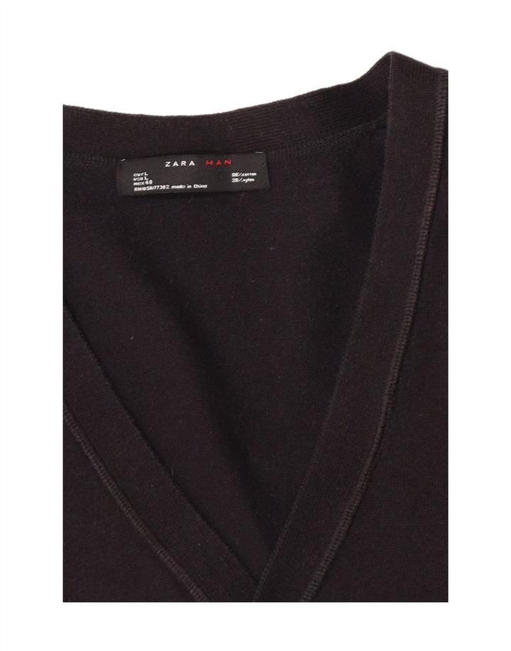 Zara Herren-Strickjacke, groß, aus schwarzer Baumwolle