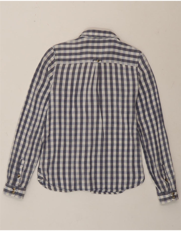 Fat Face Damen-Hemd mit klassischer Passform, UK 12, mittelblaue Gingham-Baumwolle