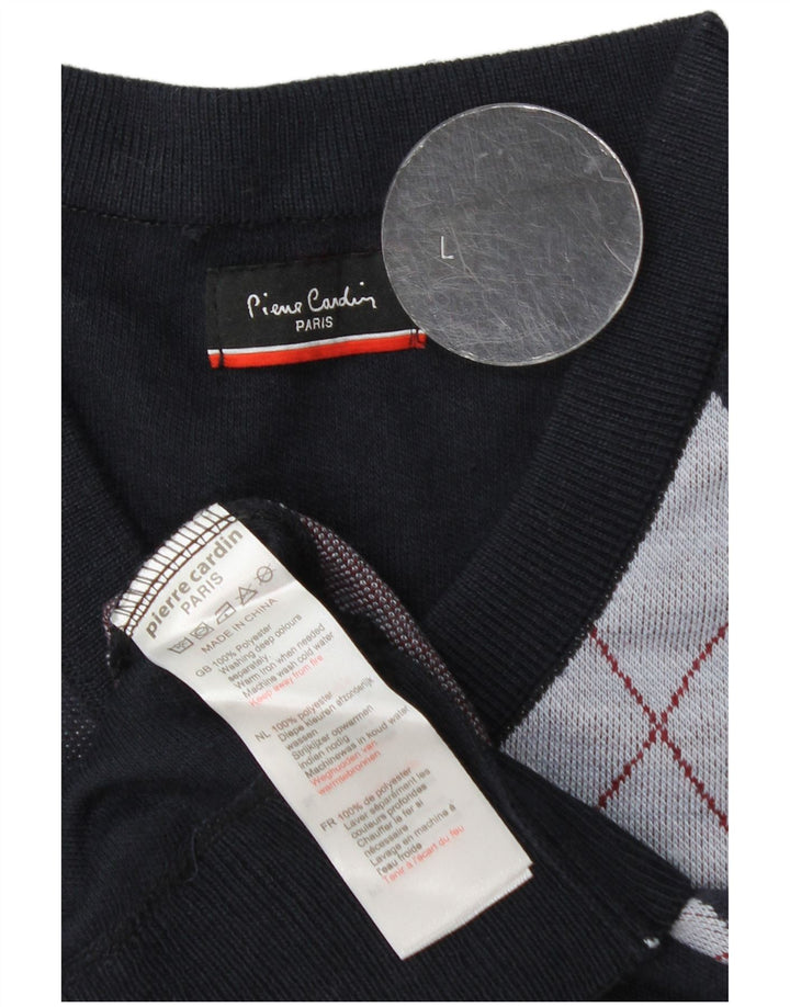 Pierre Cardin Herren-Pullover mit V-Ausschnitt, groß, Marineblau mit Argyle-Muster/Diamantmuster