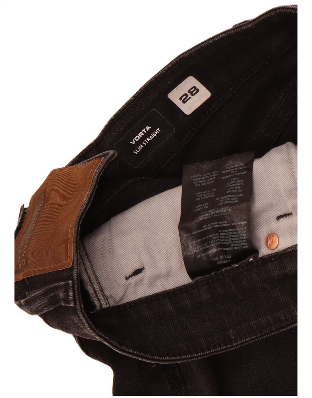 Volcom Herren Vorta Slim Straight Jeans W28 L31 Schwarze Baumwolle