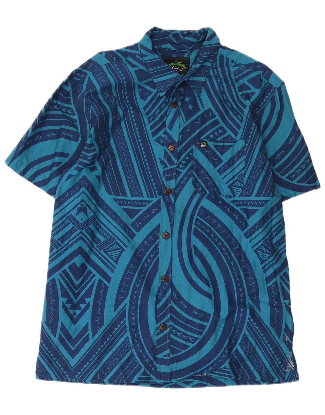 Eveni Pacific Herren-Kurzarmhemd, groß, blau, geometrisch, Baumwolle