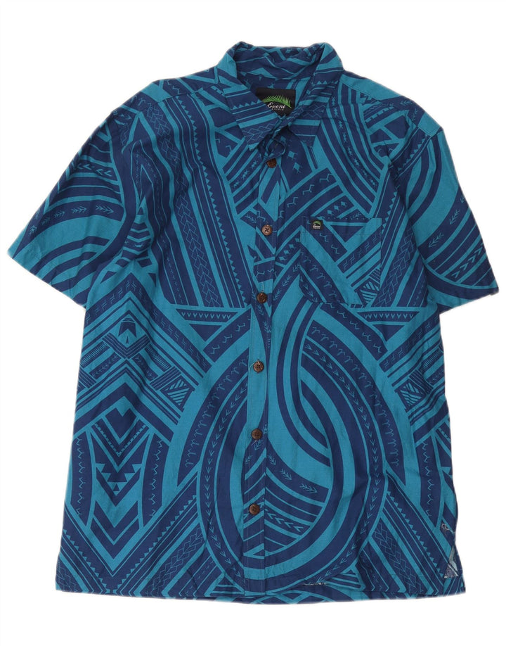 Eveni Pacific Herren-Kurzarmhemd, groß, blau, geometrisch, Baumwolle
