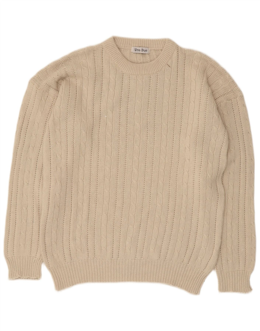 Uno Due Herren-Pullover mit Rundhalsausschnitt, Größe S, beige, Baumwolle