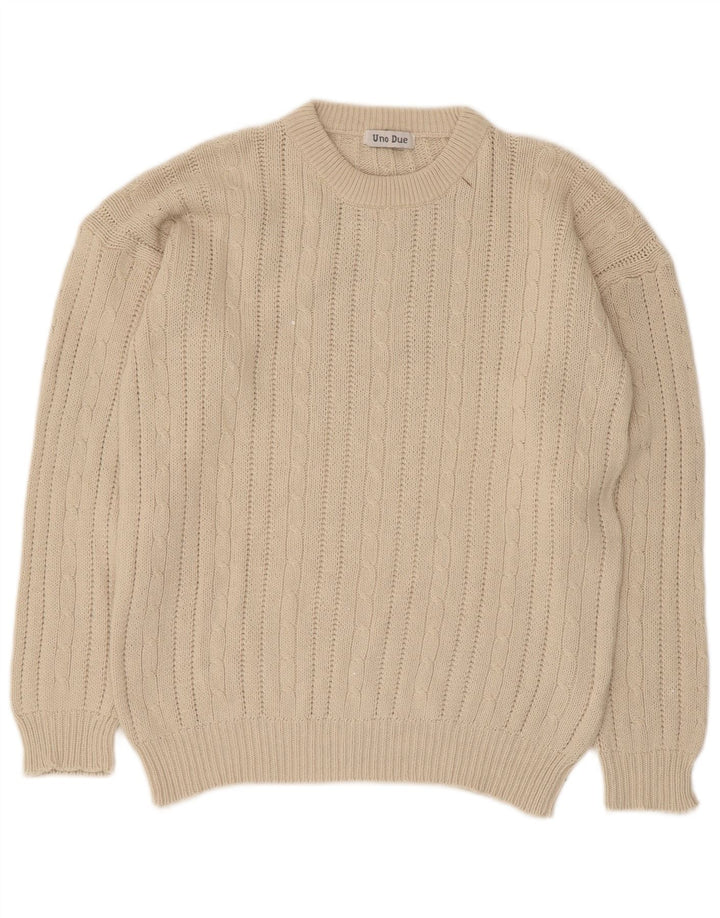 Uno Due Herren-Pullover mit Rundhalsausschnitt, Größe S, beige, Baumwolle