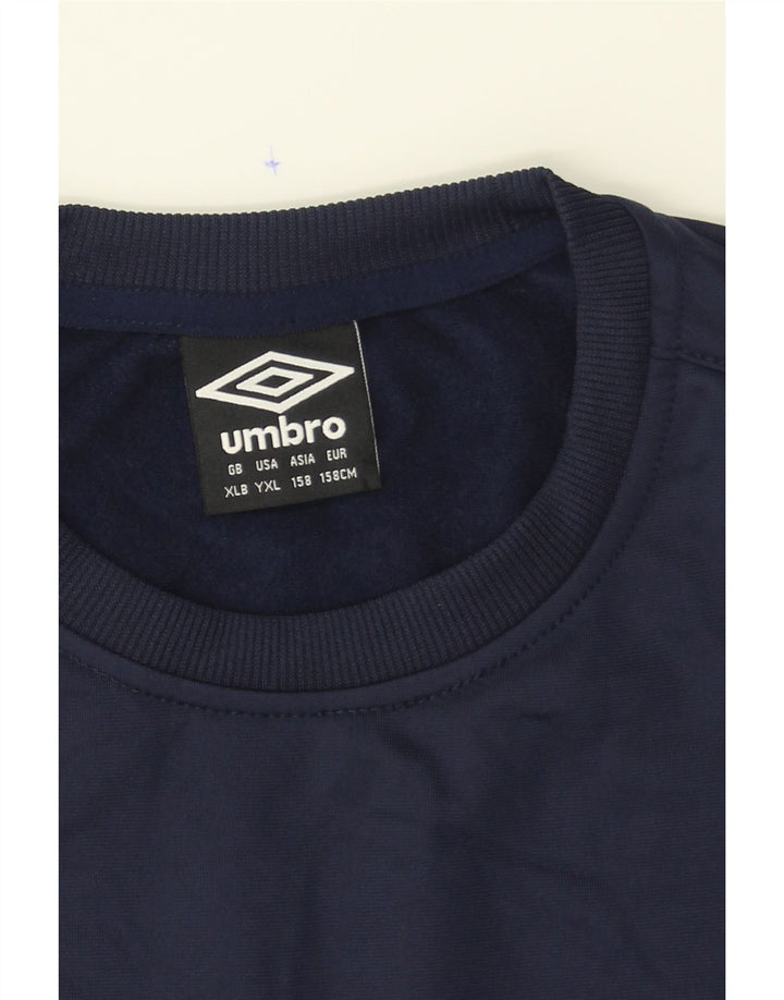 UMBRO Boys Sweatshirt Jumper 13-14 Years XL Navy Blue Polyester Vintage Umbro and Second-Hand Umbro from Messina Hembry 