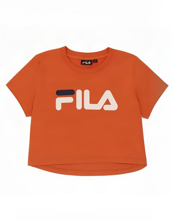 Fila Damen Crop Graphic T-Shirt Top UK 14 Large Orange Baumwolle