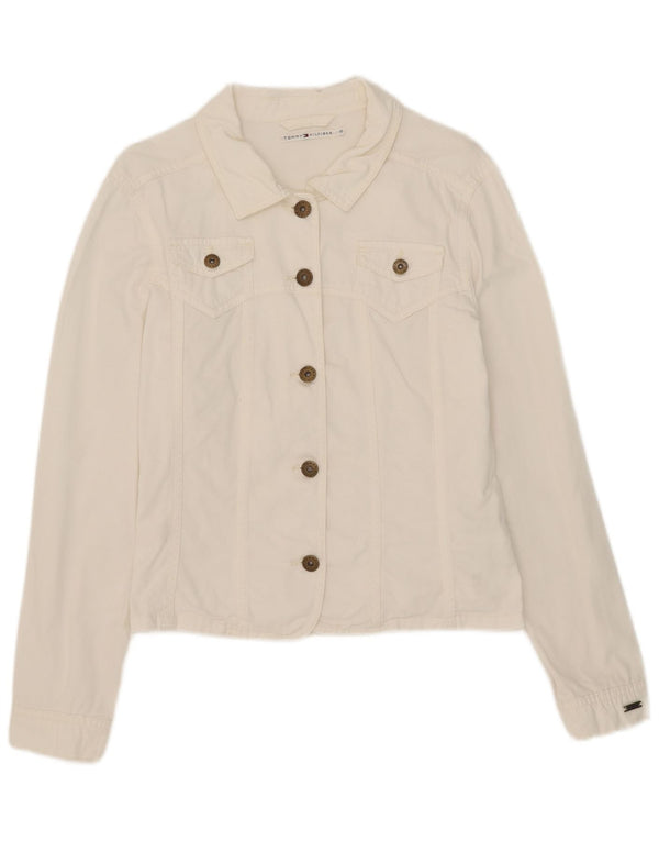 Tommy Hilfiger Damen Bomberjacke UK 10 Large Weiße Baumwolle