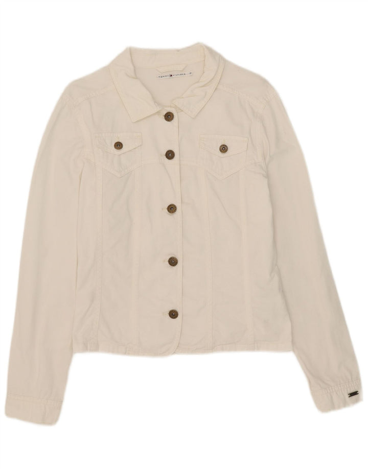 Tommy Hilfiger Damen Bomberjacke UK 10 Large Weiße Baumwolle