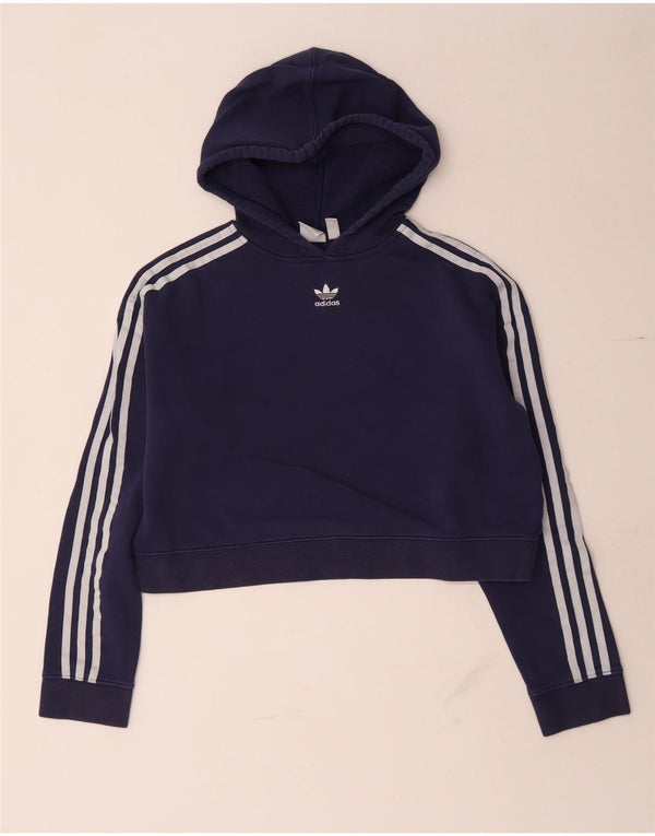 Adidas Damen Crop Oversized Zip Hoodie Pullover UK 10 Small Marineblau