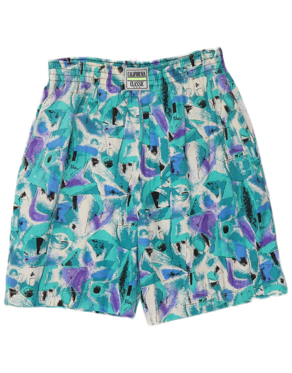 Vintage Herren Casual Shorts Groß W34 Türkis Geometrische Baumwolle